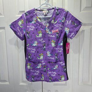 NWT ScrubStar Cat Print V-Neck Scrub Top – Size XS